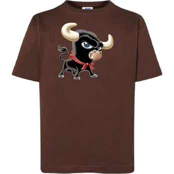 Chlapecké tričko detske-levne-bavlnene-tricko-potisk-byk-Ferdinand Barva: Chocolate - čokoládově hnědá, Dětská bavlněná trička JHK: S