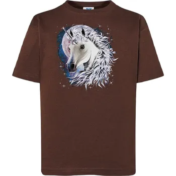 Dívčí tričko detske_levne_bavlnene_tricko_potisk_hlava_jednorozec Barva: Chocolate - čokoládově hnědá, Dětská bavlněná trička JHK: S