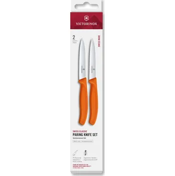 Kuchyňský nůž Sada nožů na loupání Victorinox Swiss Classic 2 ks 10 cm rovné/vroubkované ostří oranžové v krabičce