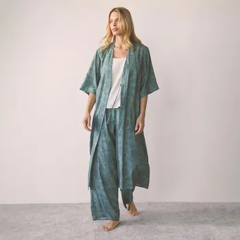 Dámský župan Reserved - Vzorovaný župan z viskózy - pudrově zelená - 165EY-97X - 165EY-97X-L_X