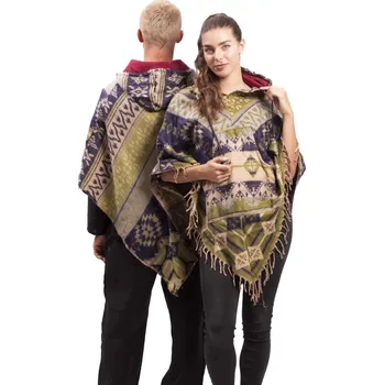 Dámské pončo Pončo se vzory PANKAJ zeleno-fialová I.