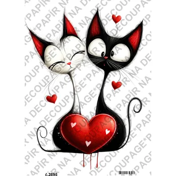 Umělecký papír Rýžový a soft papír na decoupage - kočky Valentýn láska - KB2895 Materiál: Soft, Rozměr: A4