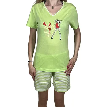 Dámské pyžamo C-Lemon Dámský letní komplet kraťasy + tričko ANDREA Barva: Zelená, Velikost: L