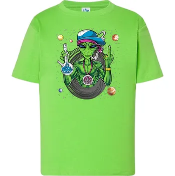 Chlapecké tričko detske-levne-bavlnene-tricko-potisk-Bong-Alien Barva: Lime - limetková, Dětská bavlněná trička JHK: M
