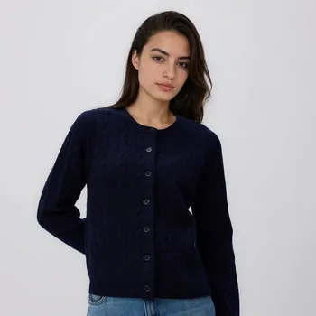 Dámský svetr Reserved - Vlněný kardigan - tmavomodrá - 066GS-59X - 066GS-59X-L