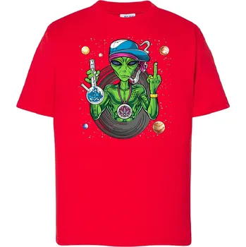 Chlapecké tričko detske-levne-bavlnene-tricko-potisk-Bong-Alien Barva: Red - červená, Dětská bavlněná trička JHK: M