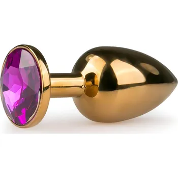 Dildo Easytoys Kovové No.1 - anální kolík s fialovým kamenem - zlatý (2,5 cm)