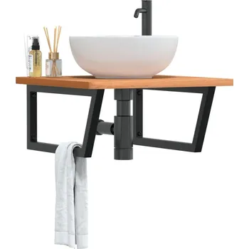 Koupelnový nábytek Deska pod umyvadlo nástěnná ocel a masivní bukové dřevo Hnědá 3302511