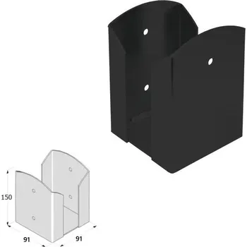 Stavební materiál DOMAX PSPW šroubovací patka sloupku se čtvercovou základnou Nastříkaný práškovou barvou černé (C) PSPW 90 - 92 x 92 x 150 x 2.0 mm (1 ks)