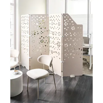 Paraván Akustický paraván světle béžová látkový 4-dílný oddělovač soukromí snížení hluku kancelářská dělící stěna příslušenství kancelář Beliani