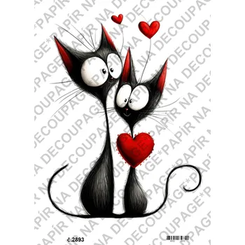 Umělecký papír Rýžový a soft papír na decoupage - kočky Valentýn láska - KB2893 Materiál: Soft, Rozměr: A4