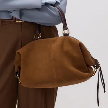 Kabelka Reserved - Semišová kabelka s páskem - zlatavá hnědá - 012IJ-82X - 012IJ-82X-ONE