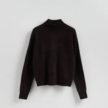 Dámský svetr Reserved - Vlněný rolák s kašmírem - tmavě hnědá - TE803-89M - TE803-89M-XL