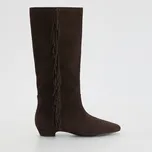 Reserved - Semišové kozačky s třásněmi - tmavě hnědá - 175FF-89X - 175FF-89X-37