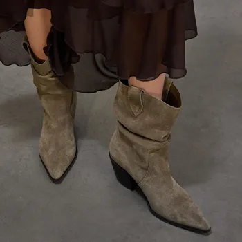 Reserved - Semišové polokozačky s nabíráním - zelená - 079CQ-87X - 079CQ-87X-37-2