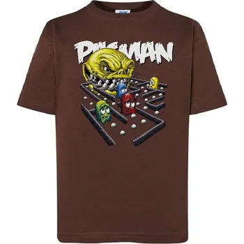 Chlapecké tričko detske-levne-bavlnene-tricko-potisk-zly-pacman Barva: Chocolate - čokoládově hnědá, Dětská bavlněná trička JHK: XL