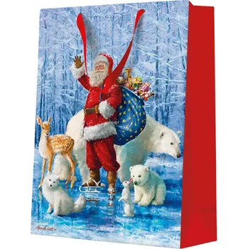 Dárková taška velká - Santa Claus With Animals 30x12x41 cm 592211