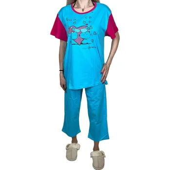 Dámské pyžamo Forever Dámský letní komplet 3/4 kalhoty + tričko DOROTA Barva: Tyrkysová, Velikost: 2XL