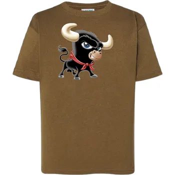 Chlapecké tričko detske-levne-bavlnene-tricko-potisk-byk-Ferdinand Barva: Khaki, Dětská bavlněná trička JHK: S