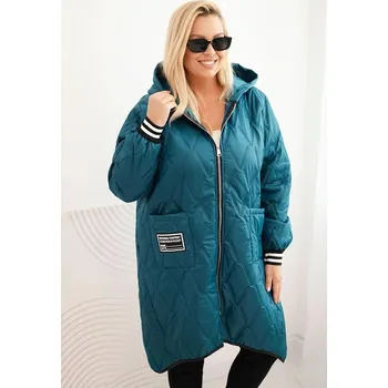 Dlouhá prošívaná bunda s kapucí model 5393-1 tmavá tyrkysová