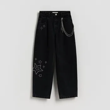 Dívčí džíny Reserved - Skater džíny s řetízkem - černý - 819FF-99J - 819FF-99J-122