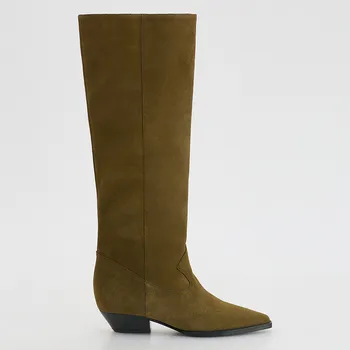 Dámské kozačky Reserved - Semišové kozačky - světle olivová - 264FF-81X - 264FF-81X-37