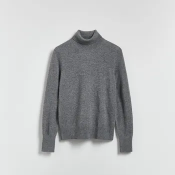Dámský svetr Reserved - Vlněný rolák s kašmírem - tmavě šedá - TE800-90X - TE800-90X-XL