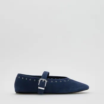 Dámské baleríny Reserved - Semišové baleríny s kovovými aplikacemi - ocelově modrá - 110FF-95X - 110FF-95X-40