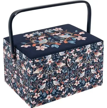 Organizér galanterie Velký košík na šití, pletení a háčkování - Ptáčci na květinách (Sewing box (L) : Embroidered : Birds in bloom)