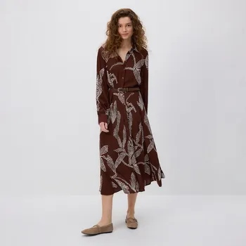 Dámské šaty Reserved - Šaty s řetízkovým páskem - hnědá - 064GG-88X - 064GG-88X-S