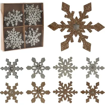 Vánoční dekorace Dekorace vánoční dřevěná, vločky s glitrem 4cm, 24ks