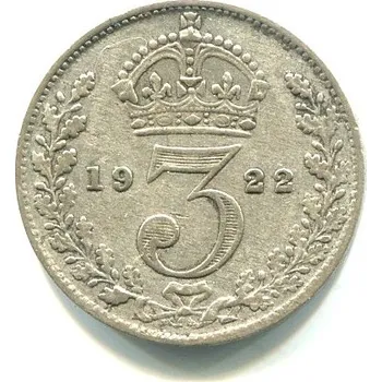 VELKÁ BRITÁNIE. 3 pence 1922. Ag.