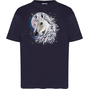 detske_levne_bavlnene_tricko_potisk_hlava_jednorozec Barva: Navy - tmavě modrá, Dětská bavlněná trička JHK: M