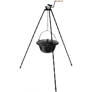 Outdoor vaření Set trojnožka 1,25 m s kladkou a kotlík s poklicí smalt 10 l (ocelová trojnožka s kladkou 1,25 metru a smaltovaný kotlík s poklicí o objemu 10 litrů )