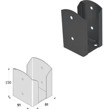 Tesařské kování DOMAX PSPW šroubovací patka sloupku se čtvercovou základnou Nastříkaný práškovou barvou antracit (AN) PSPW 90 - 92 x 92 x 150 x 2.0 mm (1 ks)