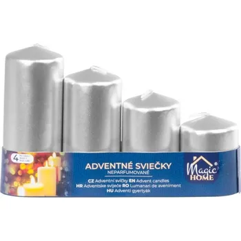 Svíčka MagicHome Adventní svíčky 48 mm x 60/80/100/120 mm, stříbrné