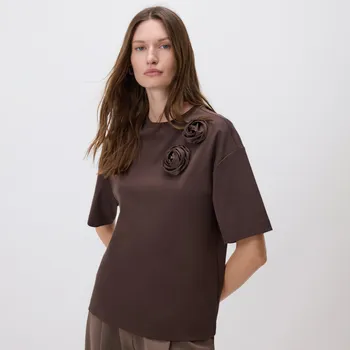 Reserved - Tričko z mercerované bavlny - tmavě hnědá - 585GA-89X - 585GA-89X-M