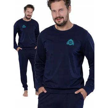 Pánské pyžamo Hotberg FELIKS - pánské pyžamo z teplákoviny se stahovacími lemy a kapsami L