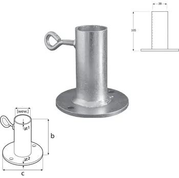 Tesařské kování DOMAX PDP šroubovací patka sloupku s kruhovou základnou slunečníková Galvanický zinek stříbrný (ZNG) PDP 100 - 38 x 105 x 100 x 2.0 x 5.0 mm (10 ks)