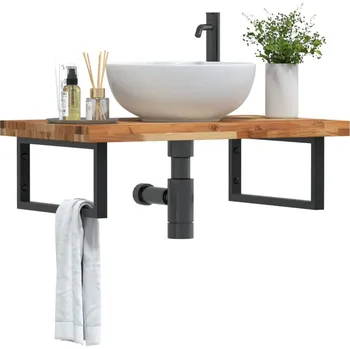 Koupelnový nábytek Deska pod umyvadlo nástěnná ocel a masivní akáciové dřevo Hnědá 3302853