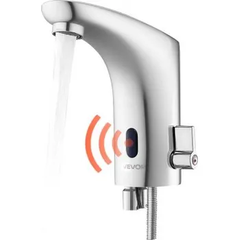 Vodovodní baterie VEVOR Bezdotyková koupelnová umyvadlová baterie, automatický senzor pohybu, toaletní baterie, hands-free nastavitelná studená/teplá voda s jednou rukojetí, napájená z baterie pro trubku 9,5 mm, chromovaná stříbrná