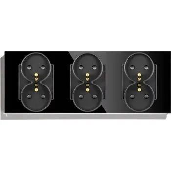 Elektrická zásuvka Kontaktní elektrická zásuvka s kolíkem skleněná ⌀60 trojitá 6 zásuvek černá