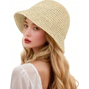 Klobouk Dámský klobouk Bucket przeciwsłoneczny letni plážový cestovní slaměný