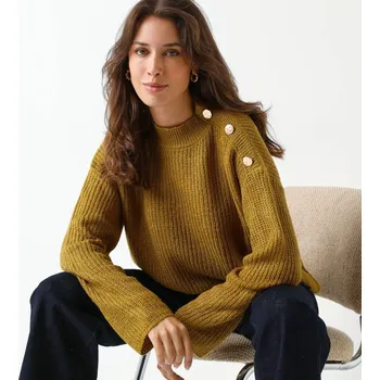 Dámský svetr Volný pulovr s dlouhými a širokými rukávy bronzová 50