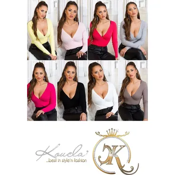 Dámský svetr Dámský sexy svetřík se zavinovacími prvky IN-1537 Šedá - Koucla UNI červená