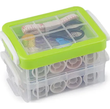 Organizér galanterie Sada na šití v boxu dvoupatrová