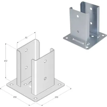 Tesařské kování DOMAX PSPD šroubovací patka sloupku se čtvercovou základnou Žárový zinek (ZNO) PSPD 90 - 92 x 150 x 150 x 2.0 mm (1 ks)