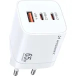 Wozinsky CGWCW 65W USB-A / 2 x USB-C GaN nabíječka do zásuvky - bílá