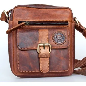 Menší pánská taška z pevné pravé kůže s popruhem přes rameno
