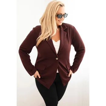 Dámské sako Dámská viskózová bunda Plus Size s dlouhým rukávem a límcem bordová UNI